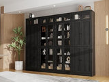 Tall Wooden Bookshelf, Storage Cabinet with Glass Doors, 7 Tier Bookcase for Living Room