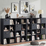 Black Cube Storage Organizer, 16 Open Cubes Bookshelf with 3 Storage Drawers