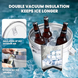 COKTIK 7L Insulated Ice Bucket with Lid，Double Wall Vacuum Stainless Steel Beverage Bucket Keeps Frozen Longer，Holds 6 Longnecks or 3 Bottles of Wine，for hot food, Large Parties(No Accessories, White)