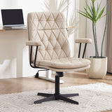 EYYTHUNG Desk Chair No Wheels with Arms Crossleg Stationary Ergonomic Soft Cushion