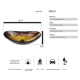SOLIDEE Bathroom Boat Shape Artistic Glass Vessel Sink Free Black Faucet and Pop-up Drain Set, Gold