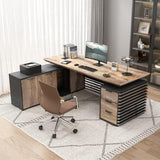 L Shaped Executive Standing Desk with Drawers, Large Modern Adjustable Heigh Home Office Desk w/File Cabinet