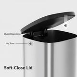 Garvee Stainless Steel Trash Can, 50 L/13 gal Hands Free Garbage Can with Soft Close Lid and Foot Pedal, Metal Kitchen Waste Bin, Silver