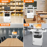 Large Steel AV Cart with Wheels and Drop Leaves, Height Adjustable AV Cart with Locking Cabinet and Power Strips