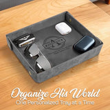 Engraved Father’s Day Leather Valet Tray – Personalized Leather Catch All with Custom Name – Men’s Valet Tray Organizer for Keys, Watches, and Jewelry – Unique Dad Gift from Daughter or Son - Grey