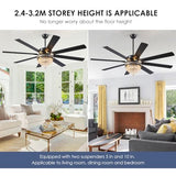 72 Inch Black Large Crystal Chandelier Ceiling Fans with Lights and Remote
