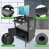 HONYTA AV Cart, Computer Steel Carts with Wheels and Power, Height Adjustable Rolling AV Carts, 18”X 30.8”X 42”, Black