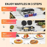 HTTSICHI Waffle Maker - Commercial Waffle Iron w/Two Non-stick 7 in Baking Pans, 550 ℉ Temperature and Timers, 2400W Dual Waffle Machine