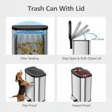 Garvee Stainless Steel Trash Can, 50 L/13 gal Hands Free Garbage Can with Soft Close Lid and Foot Pedal, Metal Kitchen Waste Bin, Silver