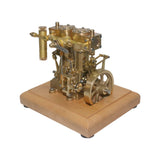 MechPuConToy Engine Model Kit That Works, Mini Retro Vertical Double-Cylinder Reciprocating Double-Acting Steam Engine Model with Speed Reducer, Science Experiment for Youth Adult