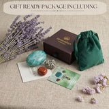 Atminafays Abundance Healing Crystal Set for Success & Good Luck -Large Amazonite,Raw Pyrite, Red Jasper for Yuga & Meditation, Travel Protection, Gift Set with Guidebook & Velvet Pouch