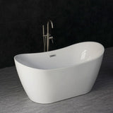 WOODBRIDGE 59" Acrylic Freestanding Bathtub Contemporary Soaking White Tub with Chrome Overflow and Drain