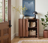 win2win 30.8" Fluted Sideboard Buffet Cabinet with Storage,Walnut, 3Pcs