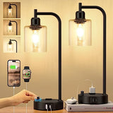 Table Lamps for Bedrooms Set of 2 - Fully Dimmable Bedside Lamps with USB A and C Ports and Outlet