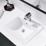 Jshozzy Drop in Bathroom Sink, 21"x18" White Rectangular Modern Ceramic Semi Recessed Vessel Sink with Overflow Above Counter Bathroom Vanity Basin