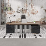 SAINTCY L-Shaped Executive Desk, Industrial Office Desk with Drawer & Cabinet, Large Wood Desktop