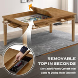 63"x39" Board Game Table with Removable Top Solid Wood Dining/Gaming Table