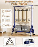JIEJIERUI Heavy Duty Clothing Rack, Metal Clothes Rack Load 450 LBS, Rolling Coat Racks for Hanging Clothes with Lockable Wheels, Navy Blue