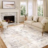 WondRg 5x7 Washable Area Rug Beige Grey Abstract Non Slip Soft Medium Pile Rug for Living Room Bedroom Dining Room Office Neutral Modern Indoor Throw Carpet for Home Decor