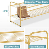 AOODA Long 2 Tier Shoe Rack for Closet Metal Wide Stackable Shoe Storage Organizer for Entryway, Bedroom, Floor, 18-Pairs Low Sneaker Shelf, Golden