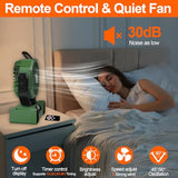 Portable Camping Fan Battery Operated Powered Fan with Remote Control & LED Lantern,20000mAh Battery Rechargeable,LED Digital Display,Oscillate,Timer,Rotation Hanging Hook for Tents Travel - Green