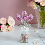 H&D HYALINE & DORA Pink Crystal Rose Bouquet Figurine,Handmade Rose Flower Gifts for Mom Gifts for Women,Glass Flower Collectible Ornament Home Table Wedding Decor