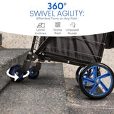 SereneLife Small Compact Folding Shopping Cart with Removable Waterproof Liner – 360° Swivel Wheels