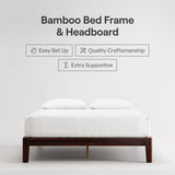 Nectar Bamboo Platform Bed Frame - Queen - Walnut - Floating Center Support Legs - 12” Height - Easy Tool Free Set Up - Contemporary and Durable - Sturdy Wooden Support Slats - Holds Up to 800 Pounds