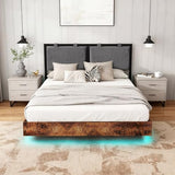 LUCKLIFE Floating Bed Frame Queen Size with Adjustable Headboard and Smart LED Lights, Upholstered Bed Frame with RGB Lights, Modern Metal Bed, Easy Assembly, Under-Bed Storage, Bedroom