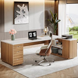 85.8-Inch L-Shaped Executive Office Desk with File Drawers & Storage Cabinet, Professional Corner Computer Desk Extra Large (White&Walnut)