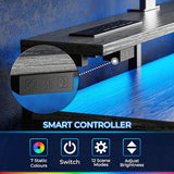 Huuger Gaming Desk with 6 Drawers, Computer Desk with LED Lights Power Outlets and Type-C, 39 Inch Office Desk with Storage