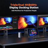 Laptop Docking Station 3 Monitors, Triple 4K Display with 3 HDMI, 9 USB Ports, Gigabit Ethernet, PD3.0, for Windows