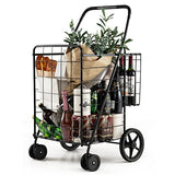 Foldable Grocery Cart on Wheels with Double Basket, Heavy Duty Utility Cart