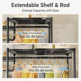 VIPEK S3X Expandable Clothes Rack Adjustable from 5'11" to 8'7" with 6-Tier Shoe Shelves, Freestanding Clothing Rack, Max Load 1250LBS, Black