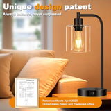 Set of 2 Industrial Touch Control Table Lamps with USB C+A Ports and AC Outlet - 3-Way Dimmable Black Bedside Lamps Nightstand Desk Lamps