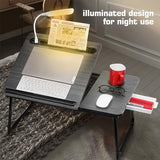 Plus XL Adjustable Laptop Desk with Light, USB Port, iPad Holder, Drawer Storage - Larger 23.6IN Adjustable Lap Desk for Bed