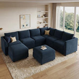 HONBAY Velvet Oversized Modular Sectional Sofa with Storage,Dark Blue