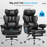 GTRACING Big and Tall Gaming Chair 400lbs Heavy Duty Office Chair with Foot Rest & Ergonomic Pocket, Matte-Black