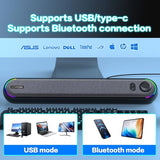 Desktop Computer Speakers, Stereo Soundbar, Bluetooth 5.3, USB/Type-C Power and Audio Transmission, Plug-and-Play