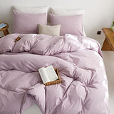 ECOCOTT Light Purple Duvet Cover Queen Size - 100% Washed Cotton Durable Soft Comfy Duvet Cover Set, 3 Pieces Duvet Cover with Zipper Closure (Light Purple, 90''x90'')