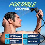 SUN NINJA Portable Shower, 2.1Gal Camping Shower with 7 Mode Shower Head, Neoprene Cover Helps Keep Water Warm, High Pressure Hose, Easy to Carry, Black and Orange
