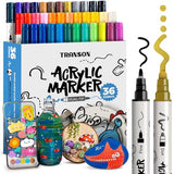 TRANSON 36 Color Bold and Fine Dual-tip Acrylic Paint Pen Set for Canvas Rock Wood Leather Ceramic DIY Painting