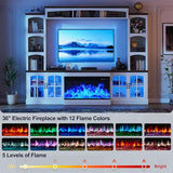 OneBlis 98" Farmhouse TV Stand with 36" Electric Fireplace, Bookshelves