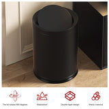 LEASYLIFE 12L/3GAL Black Bathroom Trash Can with Lid,Swing Lid Trash can for Bedroom, Modern Trash Can for Bathroom,Bedroom,Living Room,Office,Laundry,Hotel,Bank