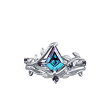Kite Cut Alexandrite ring set women Vintage wedding ring set for women