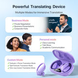 AI Translation Earbuds Real-Time: 166 Languages Audifonos Traductores Inglés Español, 60 Hours Battery - Seamless Translator Headphones, Purple
