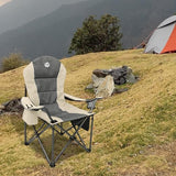 Northroad Oversized Portable Camping Chair, Full Padded Outdoor Folding Chair Support 350 LBS, Heavy Duty Lawn Chair with Cup Holder, Cooler Bag, Lumbar Support, Head Pocket for Adult-Beige