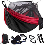 Sunyear Camping Hammock, Portable Single & Double Hammock with Net, 2 Person Hammock Tent with 2 * 10ft Straps, Best for Outdoor Hiking Survival Travel