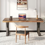 SXXjiaju Solid Wood Desk 55 inches, Home Office Computer Desk Wooden Rustic Writing Desk Metal