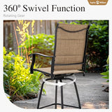 Sophia & William Outdoor Bar Stools Set of 2 with Padding, Swivel Bar Chairs, Tall Patio Chairs, Outdoor High Top Stools, Supports 300 lbs (Brown Fabric)